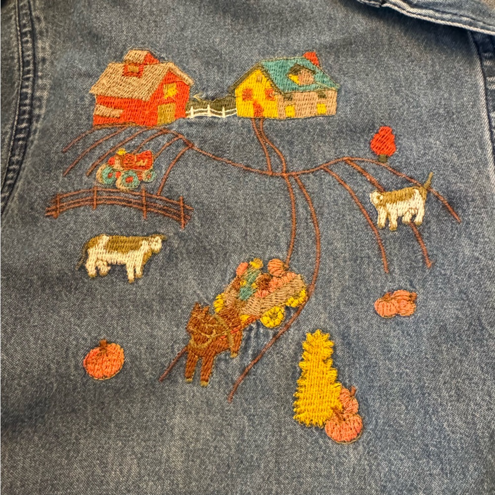 Cabin Creek Women’s Vintage Fall Themed Farm Embroidered Denim Button Down Large - Picture 6 of 7